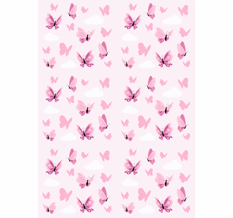 Roze fladderen en wolken raambekleding vlinders - TenStickers