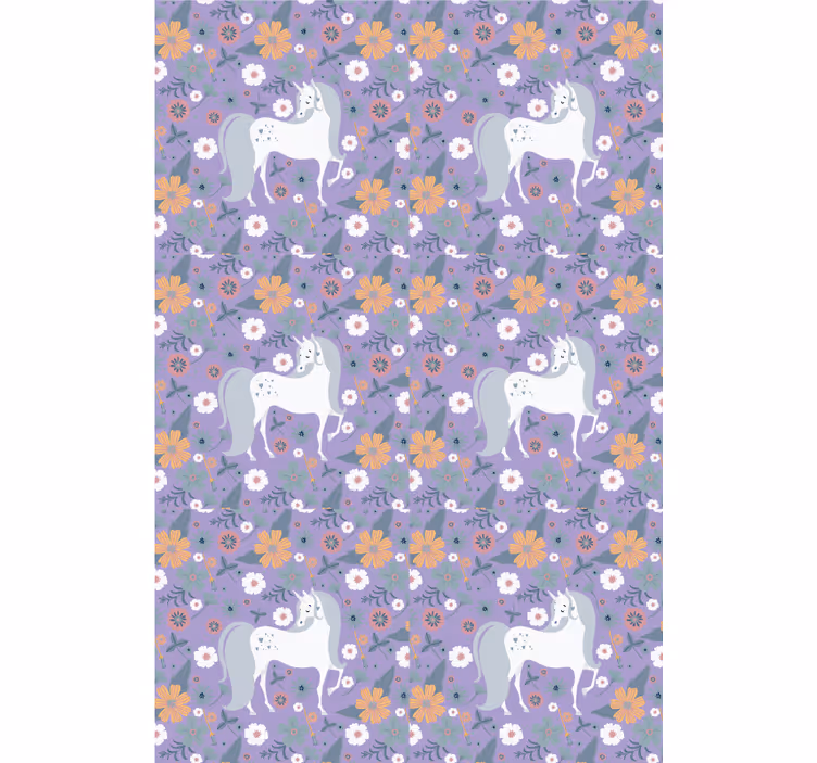 Paarse eenhoorns en bloemen rolgordijn kinderkamer - TenStickers