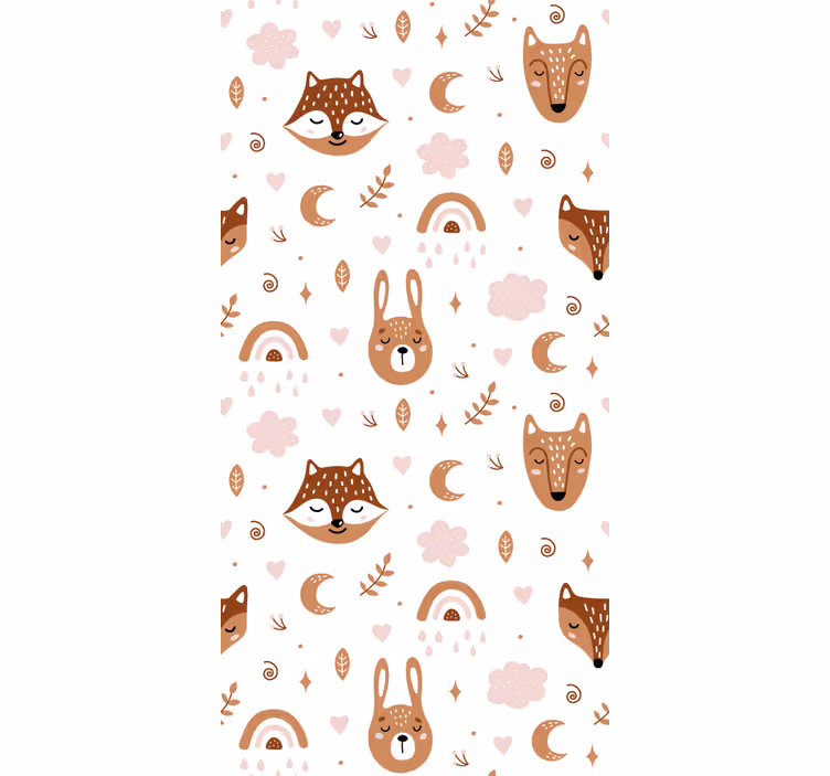 Kunst rolgordijnen Schattige bruine dieren en regenbogen - TenStickers