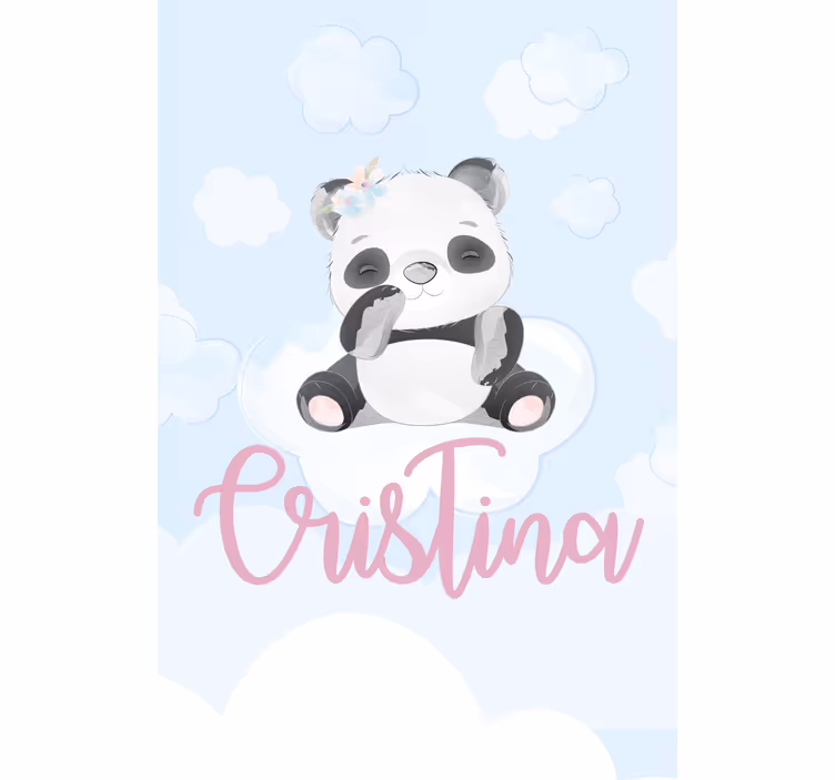 Baby panda zittend met naam rolgordijn kinderkamer - TenStickers