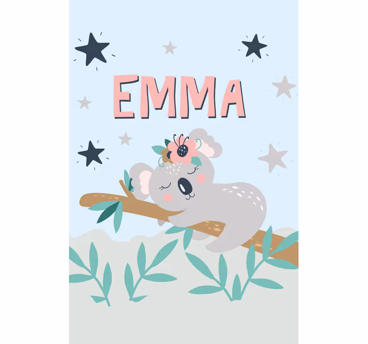 Baby koala met naam rolgordijn kinderkamer - TenStickers
