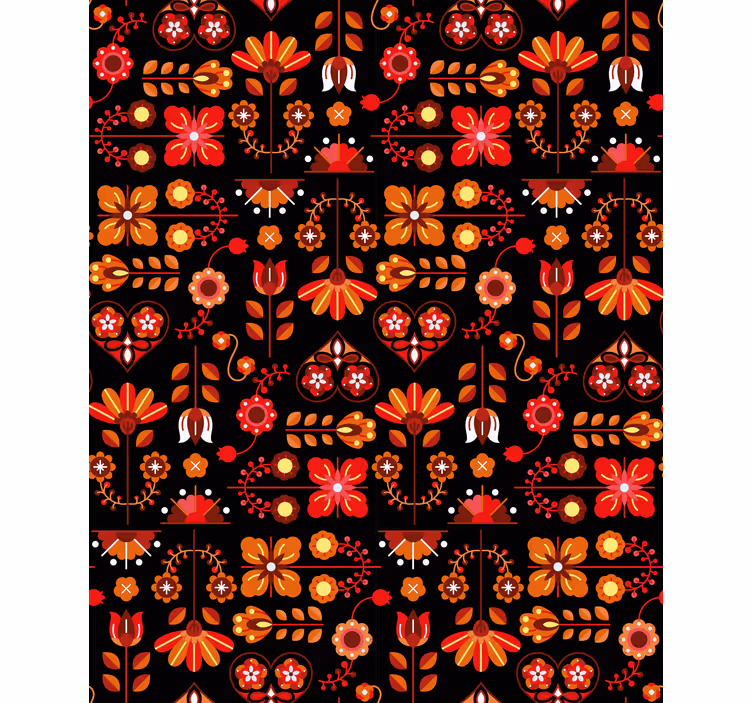 Oranje volkskunst rolgordijn bloemen - TenStickers