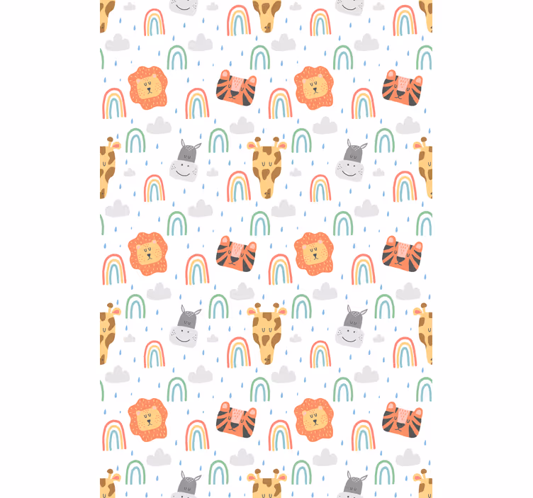 Wilde dieren met regenbogen raambekleding Scandinavisch - TenStickers