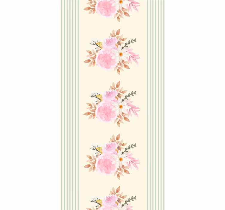 Origineel rolgordijn eetkamer met bloemen en strepenpatroon - TenStickers