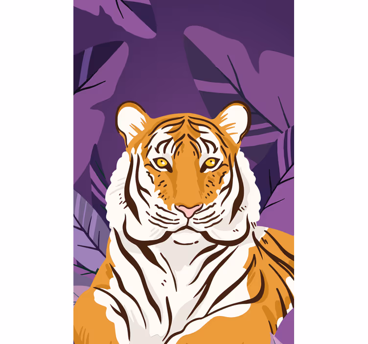 Tijgerportret met bladeren rolgordijn dieren - TenStickers