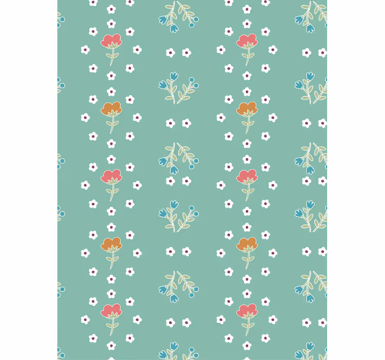 Turquoise thema compositie rolgordijn bloemen - TenStickers