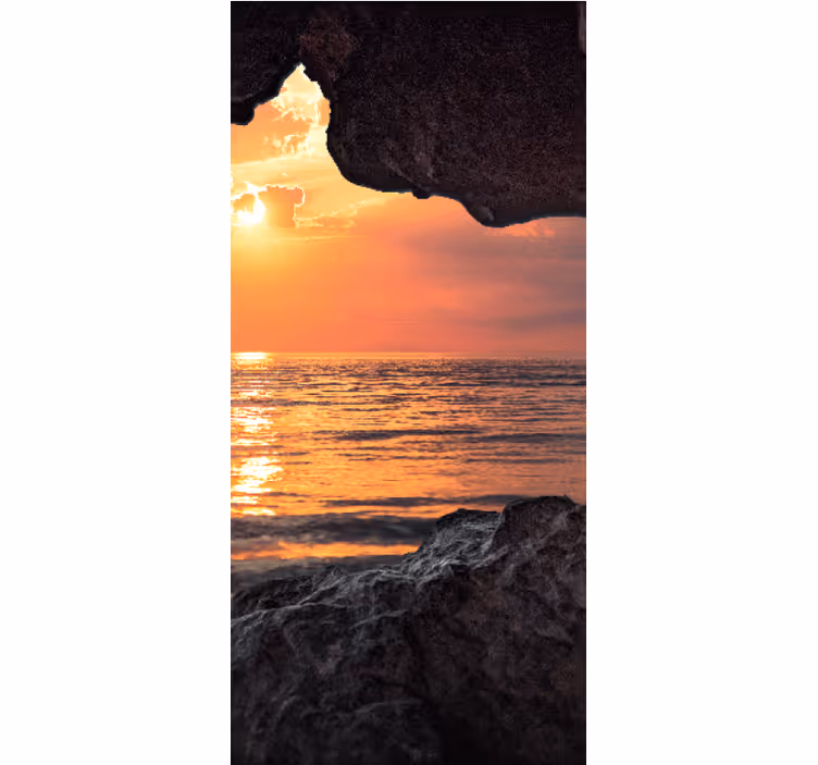 Rolgordijn met Zonsondergang bij de Zee grot - TenStickers
