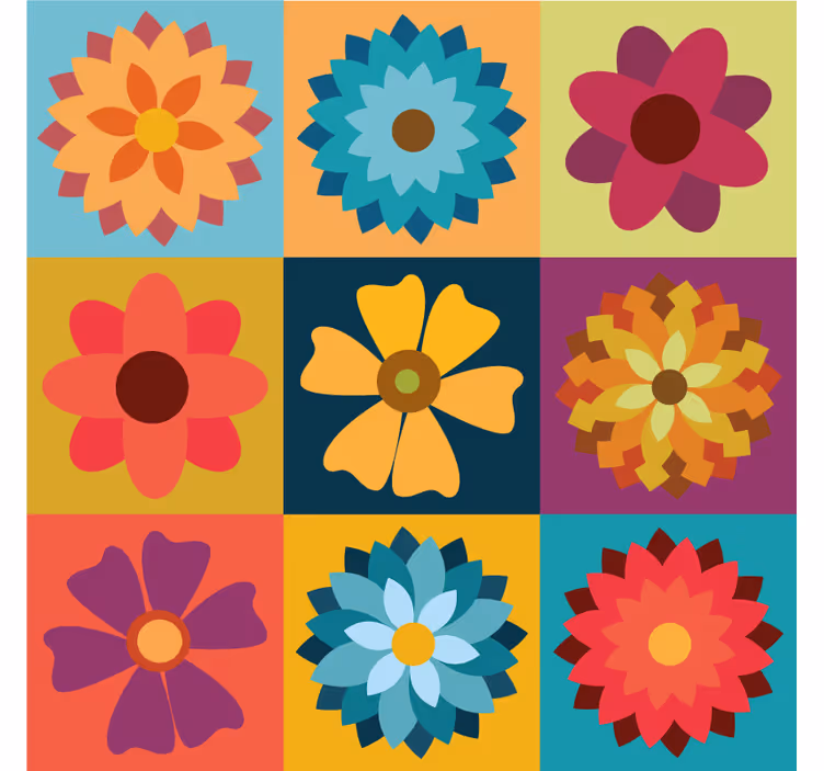 Gekleurde bloementegels Rolgordijn keuken - TenStickers