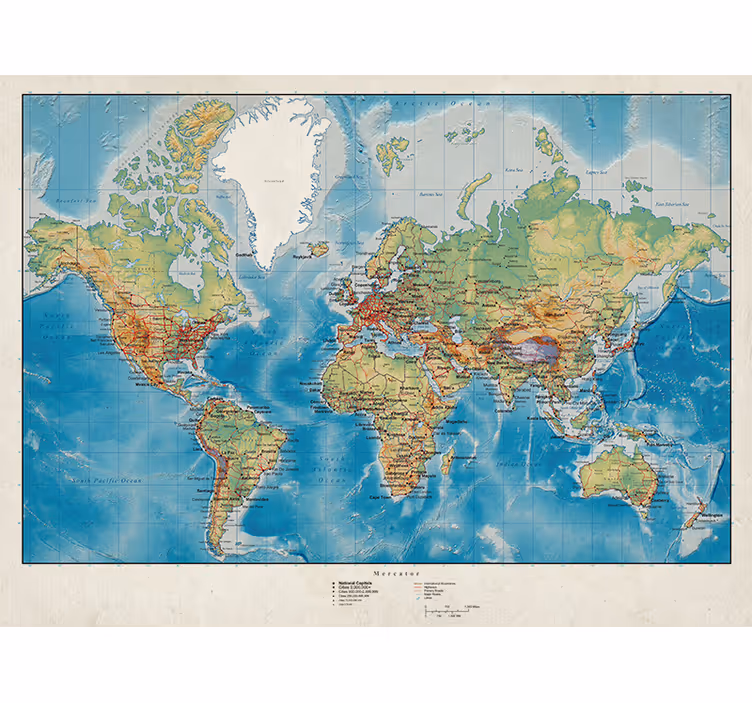 Wereldmap rolgordijn voor woonkamer - TenStickers