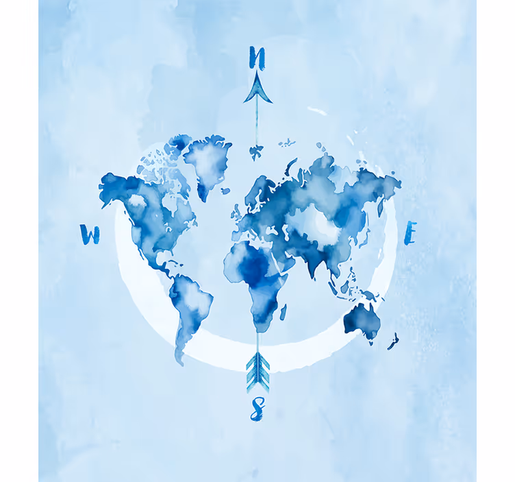 Aquarel blauwe planisfeer Jalozieën wereldmap - TenStickers