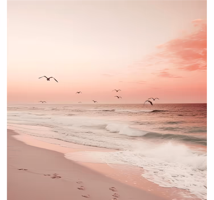 Roze lucht met vogels Originele rolgordijn - TenStickers