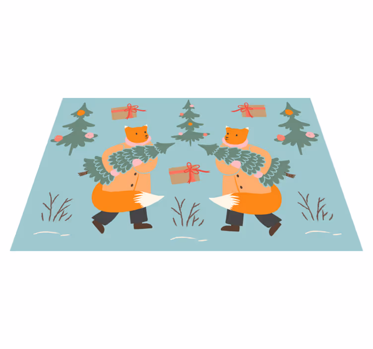 Kerstmis placemat feestelijke vos met boom - TenStickers