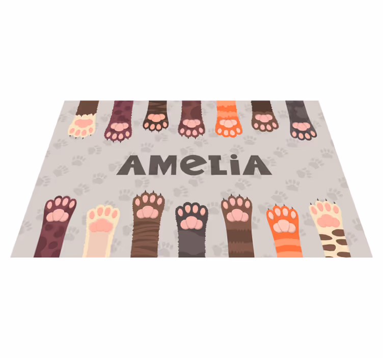 Placemat met naam Pluizige veelkleurige kattenpoten - TenStickers