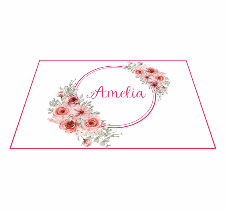 Placemat met naam Roze bloemen op witte achtergrond - TenStickers