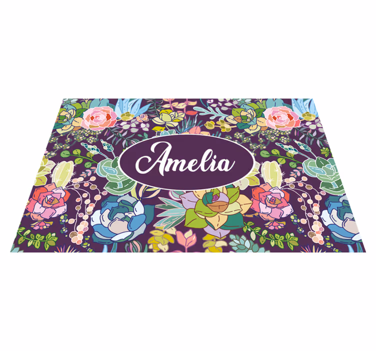 Placemat met naam floraal gepersonaliseerd kunstwerk - TenStickers