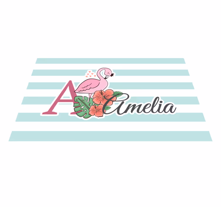 Kinder placemat Schattige dieren flamingo met naam - TenStickers