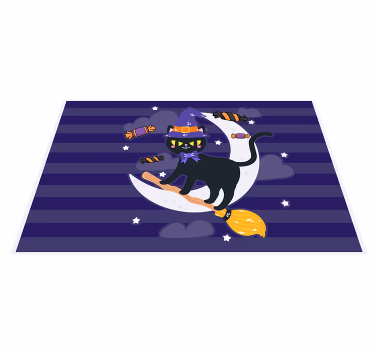 Halloween placemat heksenkat op bezemstok - TenStickers