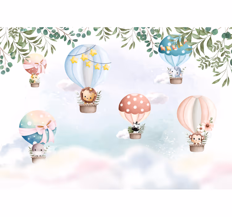 Luchtballon dieren foto behang babykamer - TenStickers