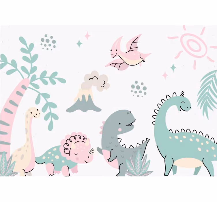 Pastelkleurige dinosaurussen fotobehang babykamer - TenStickers