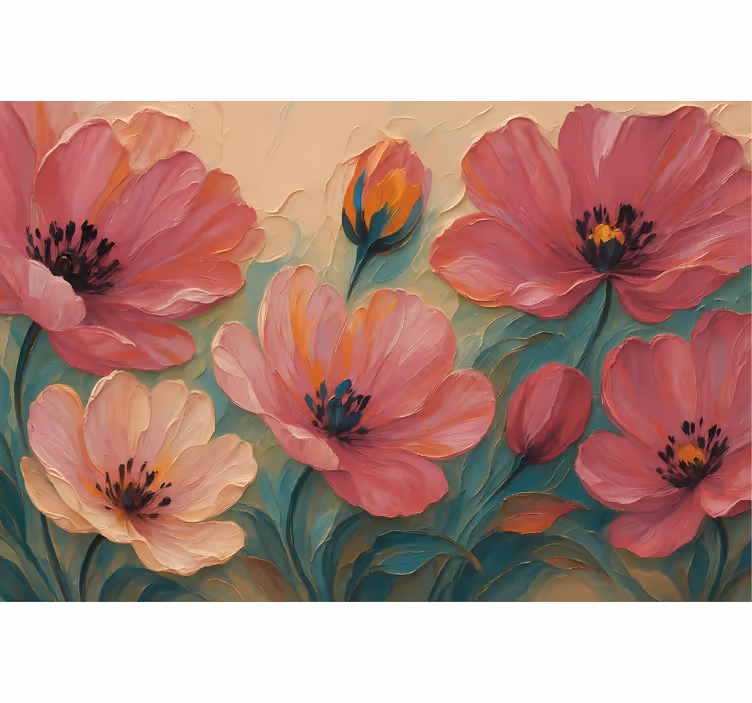 Geschilderde bloemenkunst fotobehang badkamer - TenStickers