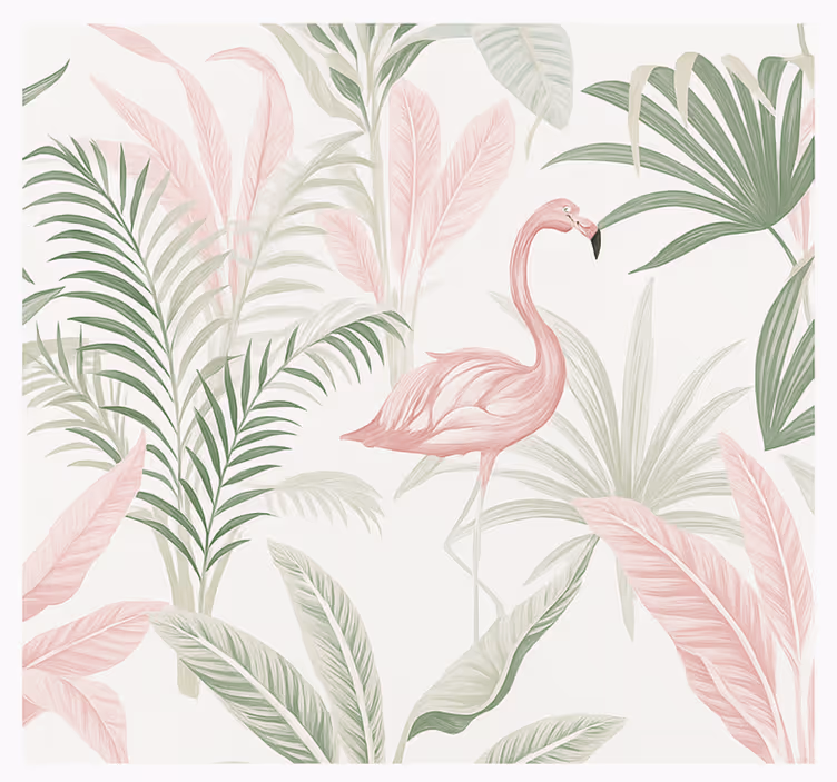 Tropische flamingo-oase foto behang woonkamer - TenStickers