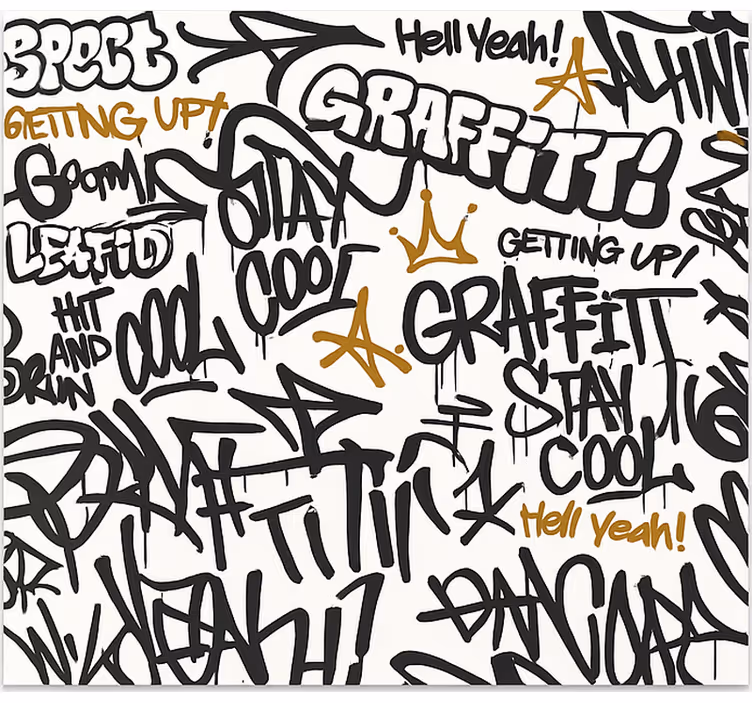 Zwart-witte graffiti fotobehang tienerkamer - TenStickers