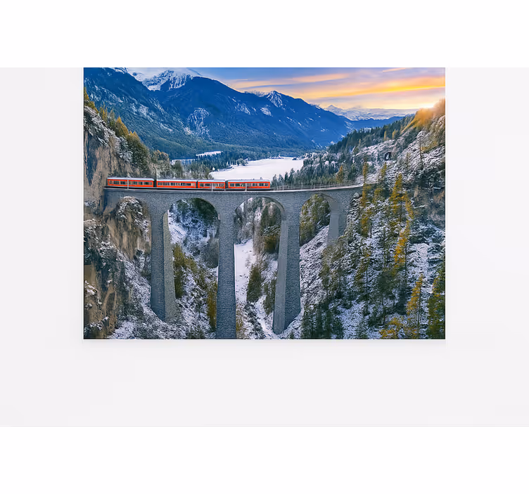 Zwitserse trein op het landwasserviaduct fotobehang bergen - TenStickers
