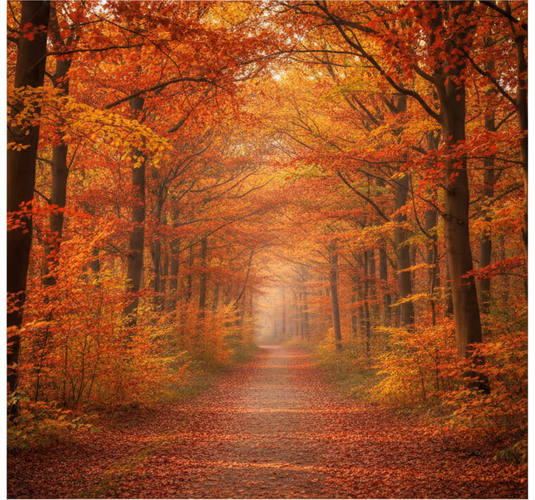Behang bos herfstboom pad - TenStickers