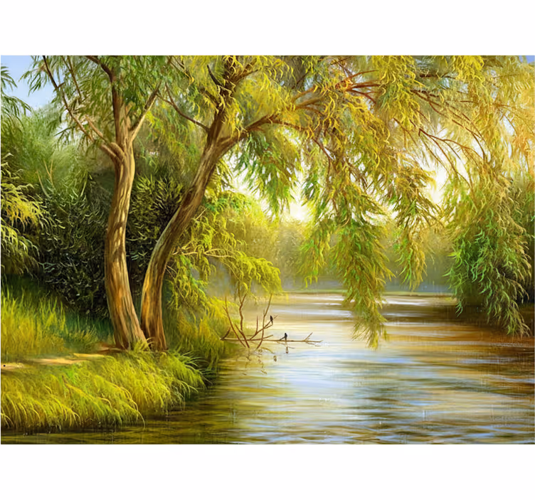 Behang bos serene rivier wilg - TenStickers