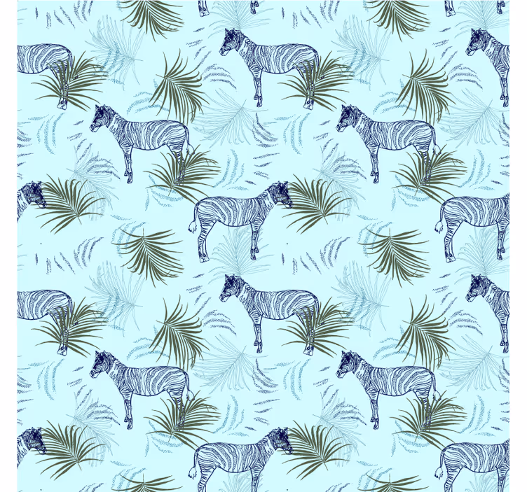 Foto behang afrikaans zebra blauw palmpatroon - TenStickers