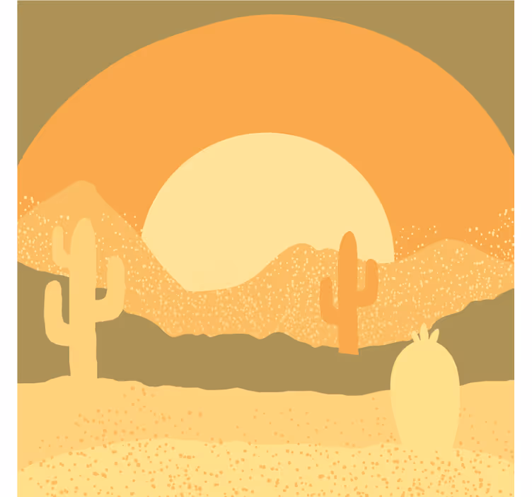 Fotobehang woestijn zonsondergang en cactus silhouet - TenStickers