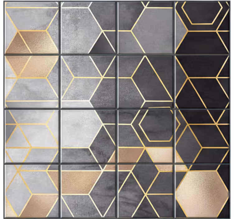 Fotobehang badkamer zwarte en grijze hexagons - TenStickers