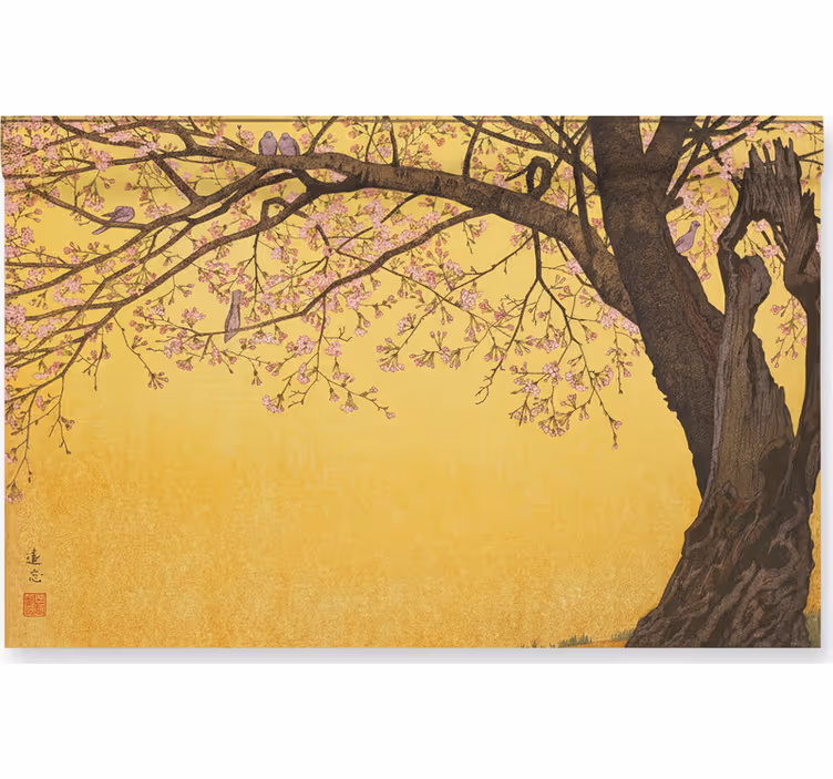 Fotobehang badkamer japanse boom met gele achtergrond - TenStickers