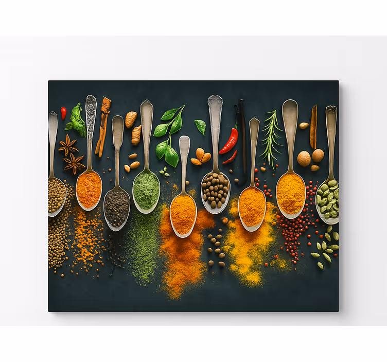 Fotobehang keuken kruiden op lepels - TenStickers