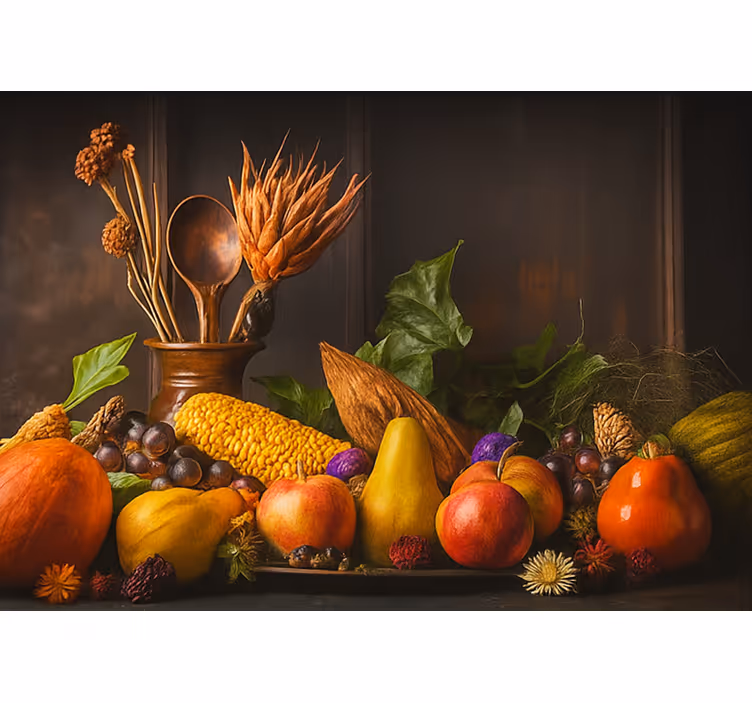Fotobehang keuken rustieke groenten en fruit - TenStickers