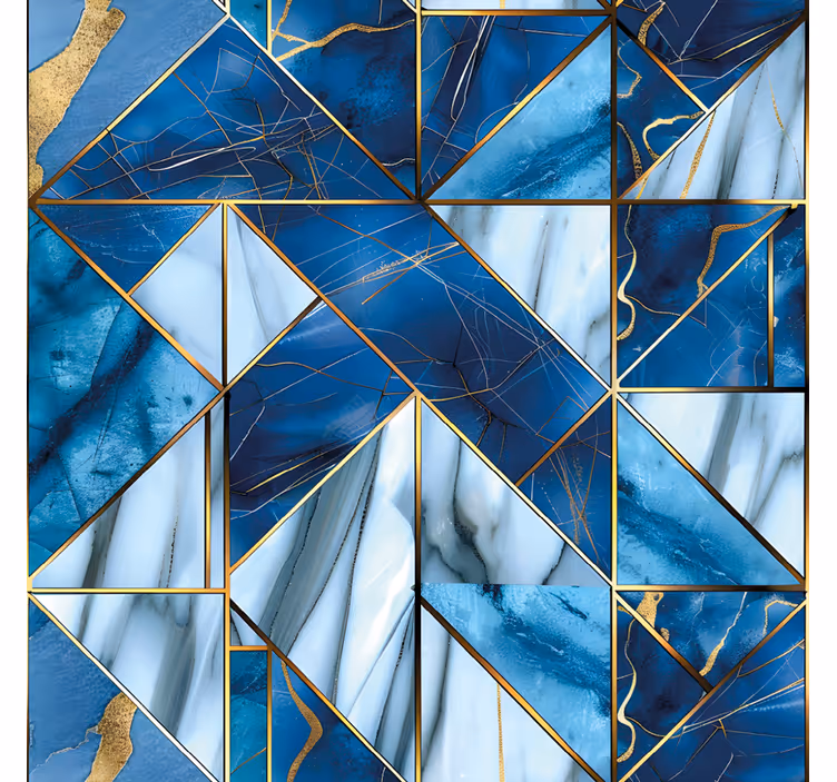 Fotobehang keuken geometrisch blauw marmer en goudeffect - TenStickers