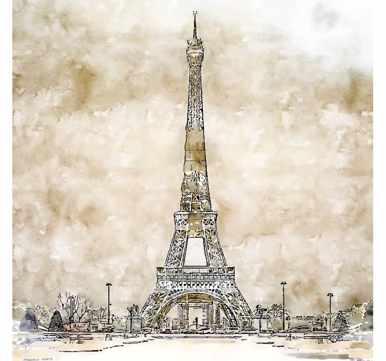 Beige fotobehang watercolor schilderij eiffeltoren - TenStickers