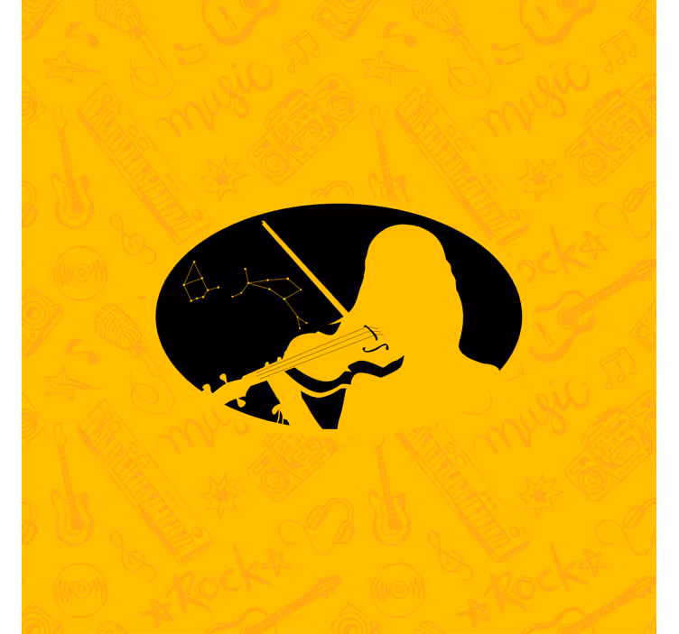 Fotobehang geel geïnspireerde violist viool silhouet - TenStickers