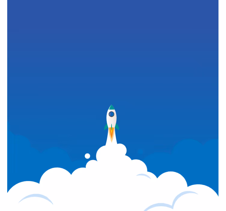 Fotobehang blauw cartoon raket lanceert naar de ruimte - TenStickers