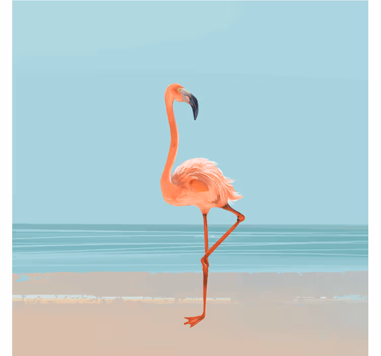 Fotobehang blauw flamingobeeld op zand - TenStickers