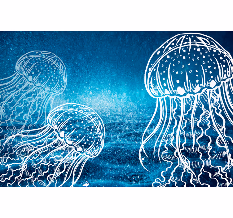 Fotobehang blauw met blauwe en witte kwallen - TenStickers
