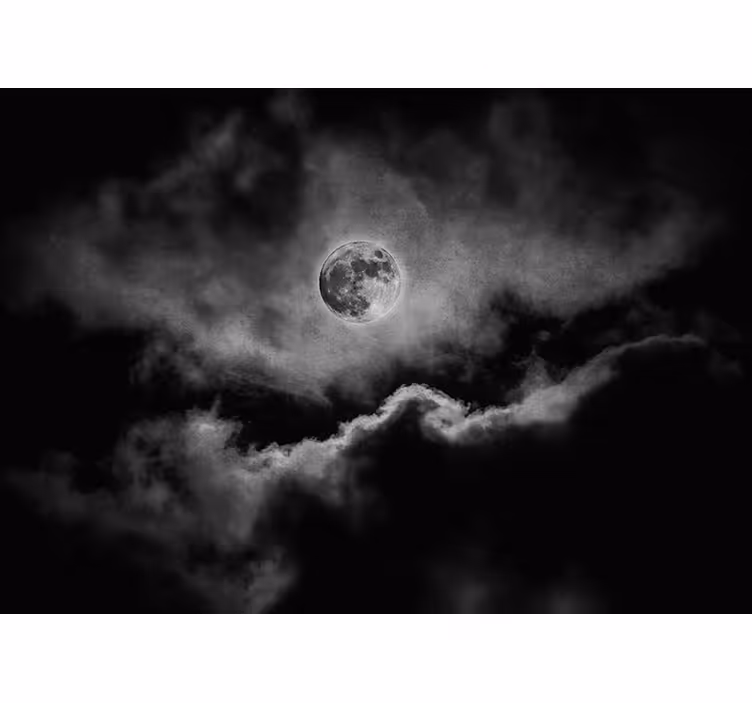 Zwart fotobehang maan en wolken - TenStickers