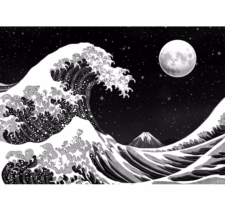Zwart fotobehang japanse kanagawa golf 's nachts - TenStickers