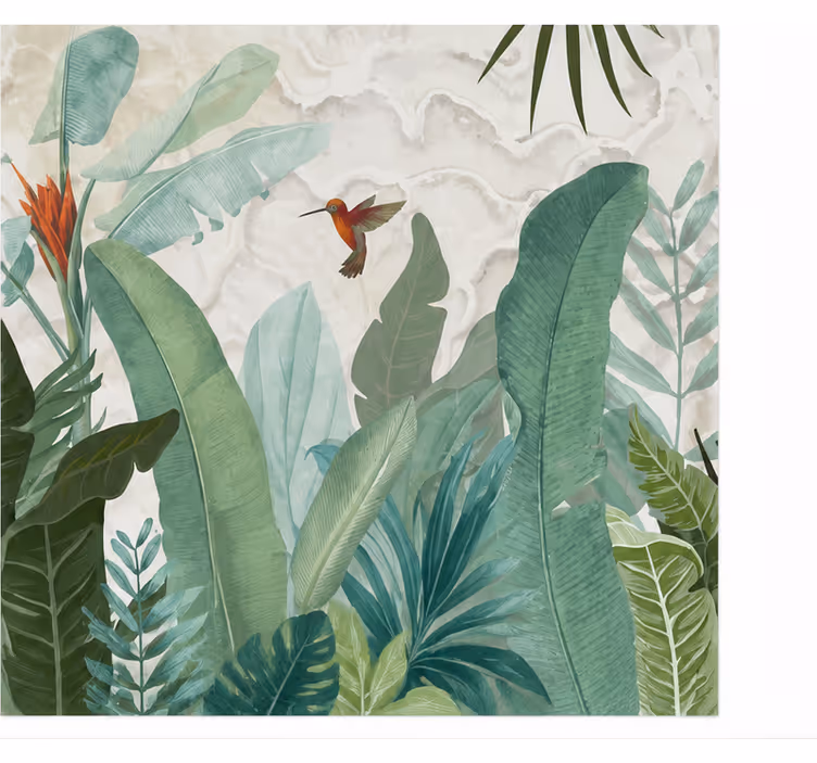 Natuur behang kolibrie in jungle getekend grafisch - TenStickers