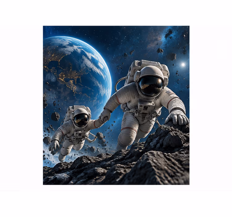 Fotobehang blauw astronauten onder druk gun - TenStickers