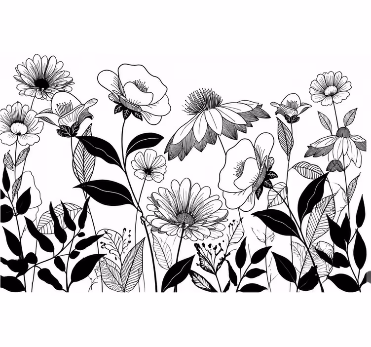 Fotobehang bloemen zwart-wit - TenStickers