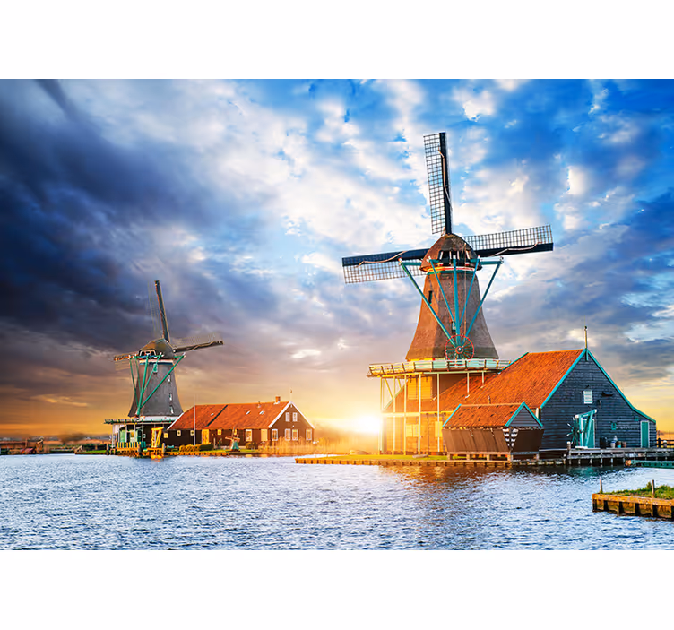 Landschap met windmolens fotobehang - TenStickers