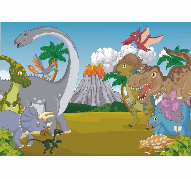 Vulkaan dinosaurussen kinder fotobehangen - TenStickers