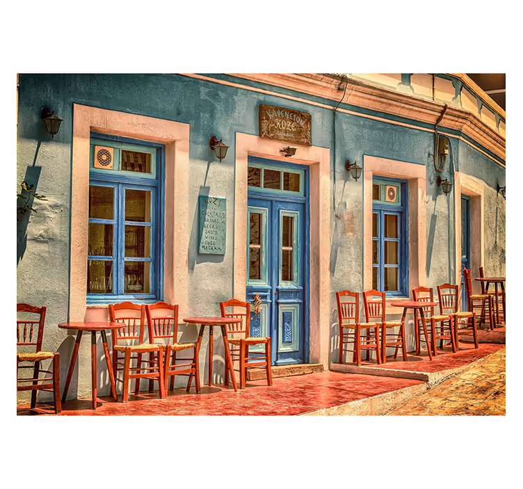 Café straatbeeld fotobehang stad - TenStickers