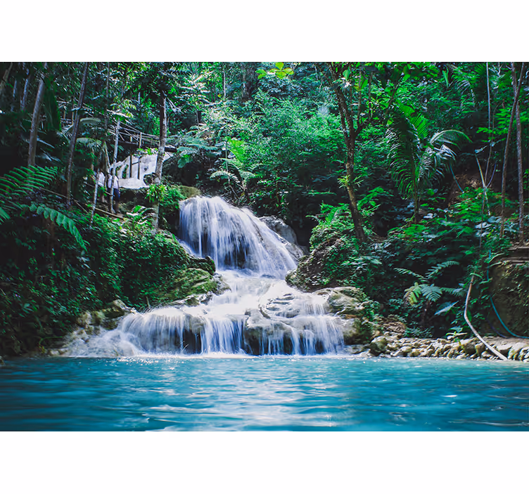 Waterval fotobehang met bomen eromheen - TenStickers